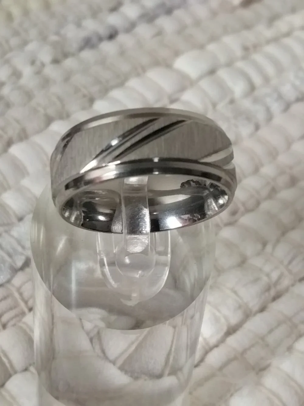 Size 11 Stainless Steel Wedding Bands – 8 mm Diagonal Groove Design